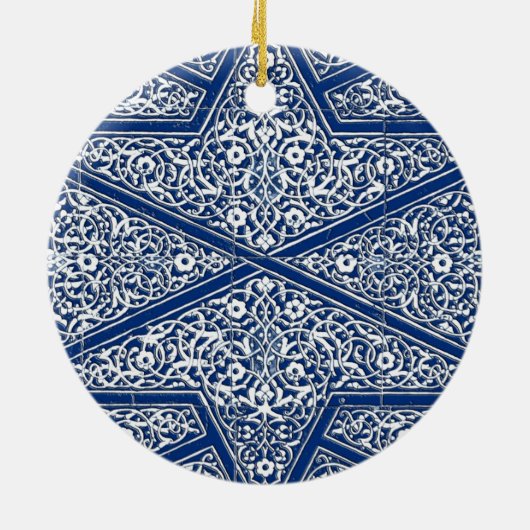 Perzisch tegelpatroon - kobalt blauw en wit keramisch ornament (Achterkant)