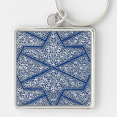Perzisch tegelpatroon - kobalt blauw en wit sleutelhanger (Voorkant)