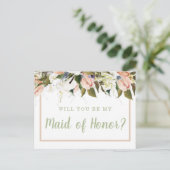 Perzisch Witte Land Floral Maid of Honor-Voorstel Briefkaart (Staand voorkant)