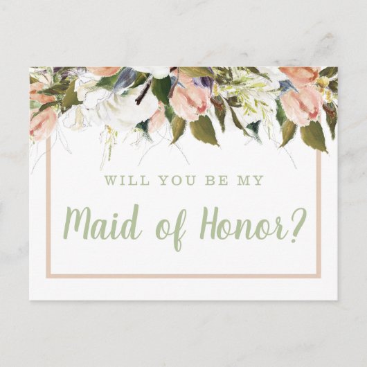 Perzisch Witte Land Floral Maid of Honor-Voorstel Briefkaart (Voorkant)