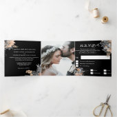 Perzisch zwart roos met glitter vlinder DIY foto Drieluik Uitnodiging (Binnen)