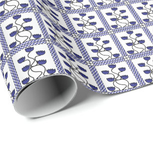 Perzische Aziatische Blauwe Bloemige Geometrische Cadeaupapier