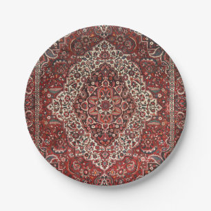 Perzische Bakhtiari Deep Dark Red Tan Papieren Bordje