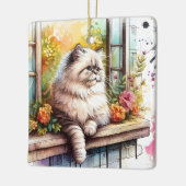 Perzische beige kat in raam met Waterverf Keramisch Ornament (Links)