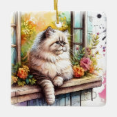 Perzische beige kat in raam met Waterverf Keramisch Ornament (Voorkant)