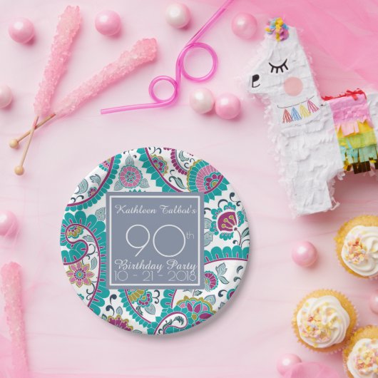 Perzische Boteh Paisley 90ste Verjaardag Party Pap Papieren Bordje (Feest)