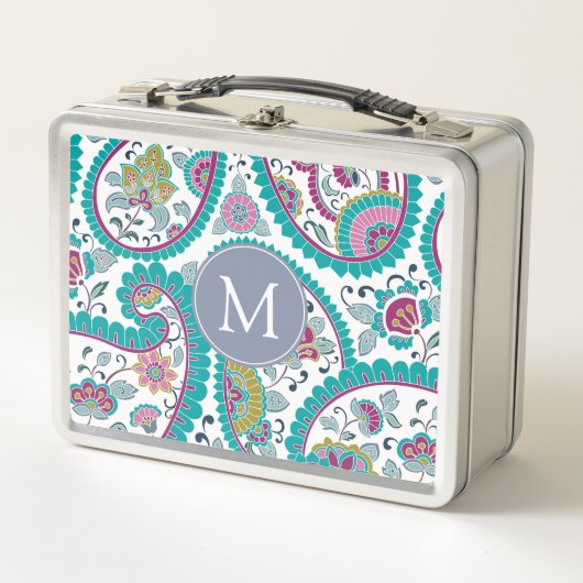 Perzische Boteh Paisley Patroon Monogram Lunchbox (Voorkant)