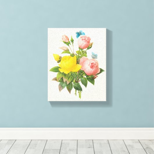 Perzische Gele Rozenthee Rozen van Redoute Canvas Afdruk (Insitu (Houten vloer))