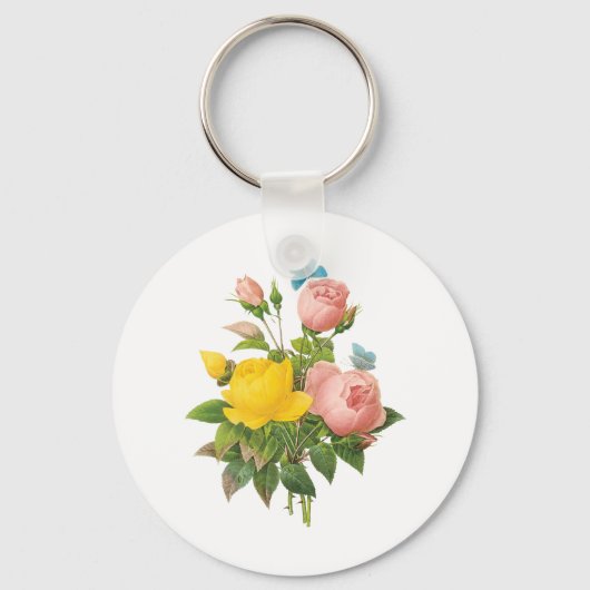 Perzische Gele Rozenthee Rozen van Redoute Sleutelhanger (Voorkant)