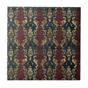 Perzische Gouden Damask Zwarte Patroon (1) Tegeltje