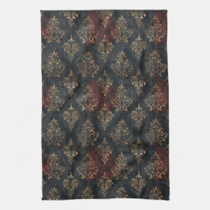 Perzische Gouden Damask Zwarte Patroon (2) Theedoek