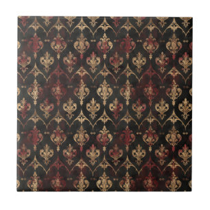 Perzische Gouden Damask Zwarte Patroon (5) Tegeltje