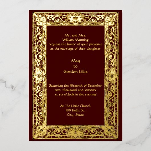  Perzische grens bruiloft Folie Uitnodiging (Voorkant)