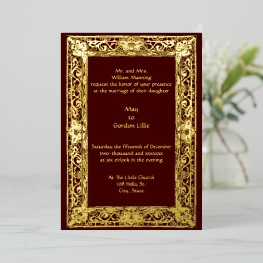  Perzische grens bruiloft Folie Uitnodiging (Staand Voorkant)