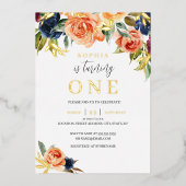 Perzische Herfst najaar meisje 1 geboorte Folie Uitnodiging (Voorkant)