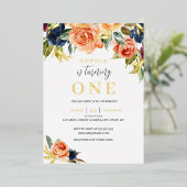 Perzische Herfst najaar meisje 1 geboorte Folie Uitnodiging (Staand Voorkant)