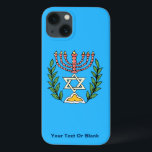 Perzische Jodenster Menorah Case-Mate iPhone Case<br><div class="desc">Dit afbeelding werd aangepast van een antiek Perzische Joodse die tegel en kenmerkt een menorah met een Jodenster (Jodenster) door olijftakken wordt ontworpen.  De onvolmaaktheden van het originele,  met de hand geschilderde afbeelding zijn bewaard. Voeg uw eigen tekst toe.</div>