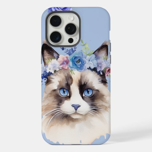 Perzische kat Blauw Bloemen iPhone Hoesje (Achterkant)