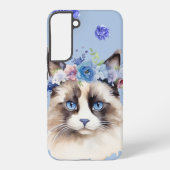 Perzische kat Blauw Bloemen Samsung Galaxy Hoesje (Achterkant)