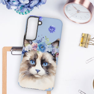Perzische Kat Blauwe Bloem Samsung Galaxy Hoesje