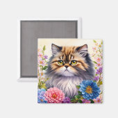 Perzische Kat Bloemen Portret Kunst Magneet (Voorkant / Achterkant)