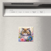 Perzische Kat Bloemen Portret Kunst Magneet (Insitu (Vaatwasser))