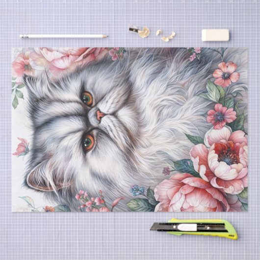 Perzische Kat Bloemen Waterverf Kunst Tissuepapier (Craft)