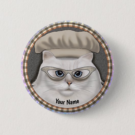 Perzische Kat Chef speld Ronde Button 5,7 Cm (Voorkant)