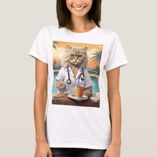 Perzische kat die Drink koffie draagt T-shirt
