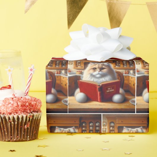 Perzische kat die een boek leest cadeaupapier (Verjaardagsfeest)