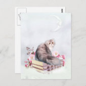Perzische kat en boeken briefkaart (Voorkant / Achterkant)