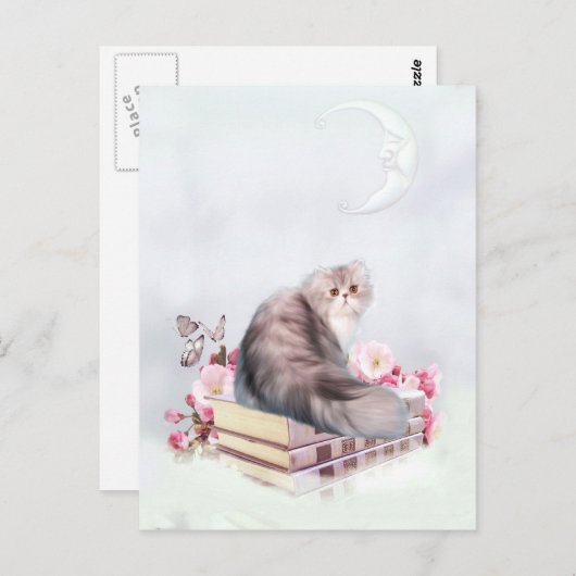 Perzische kat en boeken briefkaart (Voorkant / Achterkant)