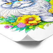 Perzische kat geel en roze bloemen gepersonaliseer poster (Hoek)