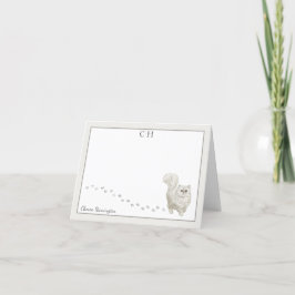 Perzische kat grijs grens monogram naam gevouwen bedankkaart