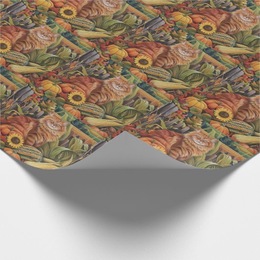 Perzische kat herfstoogst Thanksgiving Cadeaupapier (Hoek)