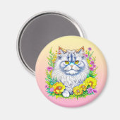 Perzische kat in bloemen gepersonaliseerd magneet (Voorkant / Achterkant)