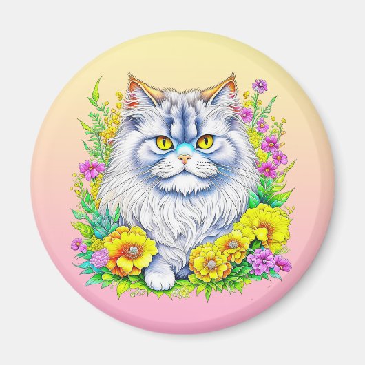 Perzische kat in bloemen gepersonaliseerd magneet (Voorkant)