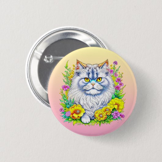 Perzische kat in bloemen gepersonaliseerd ronde button 5,7 cm (Voorkant /achterkant)