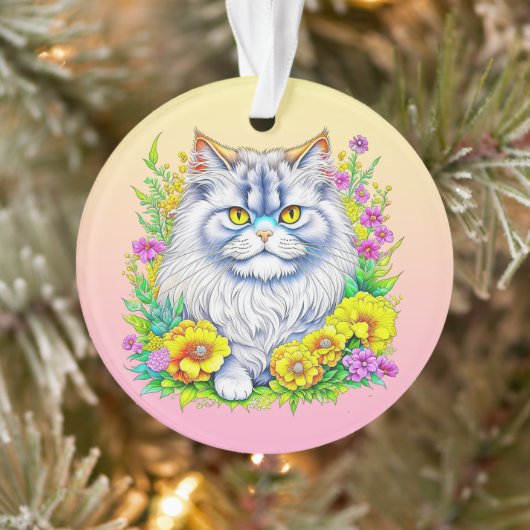 Perzische Kat in Bloemen Gepersonaliseerde Kerstmi Ornament (Boom)