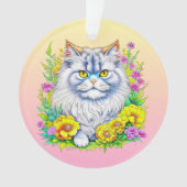Perzische Kat in Bloemen Gepersonaliseerde Kerstmi Ornament (voorkant)