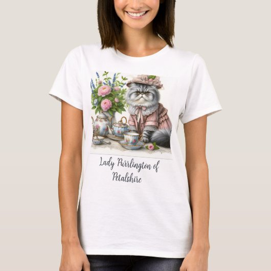 Perzische kat in bloemige Pet parels op Tea Party T-shirt (Voorkant)