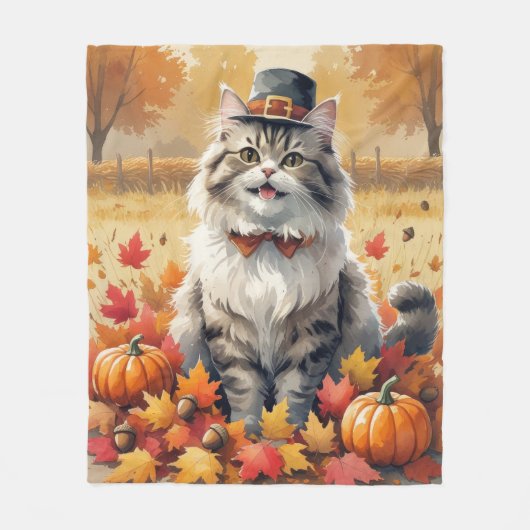 Perzische kat in de herfst verlaat Thanksgiving ku Fleece Deken (Voorkant)