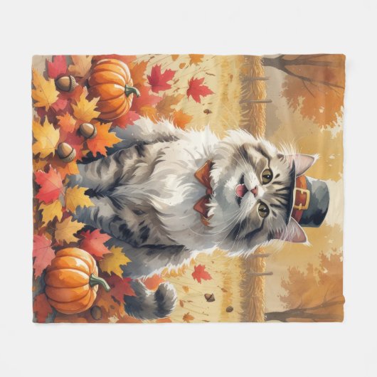 Perzische kat in de herfst verlaat Thanksgiving ku Fleece Deken (Voorkant (Horizontaal))