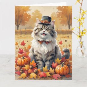 Perzische kat in de herfst verlaat Thanksgiving ku Kaart