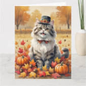 Perzische kat in de herfst verlaat Thanksgiving ku Kaart (Voorkant)