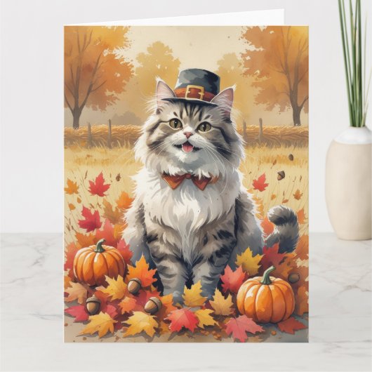 Perzische kat in de herfst verlaat Thanksgiving ku Kaart (Voorkant)