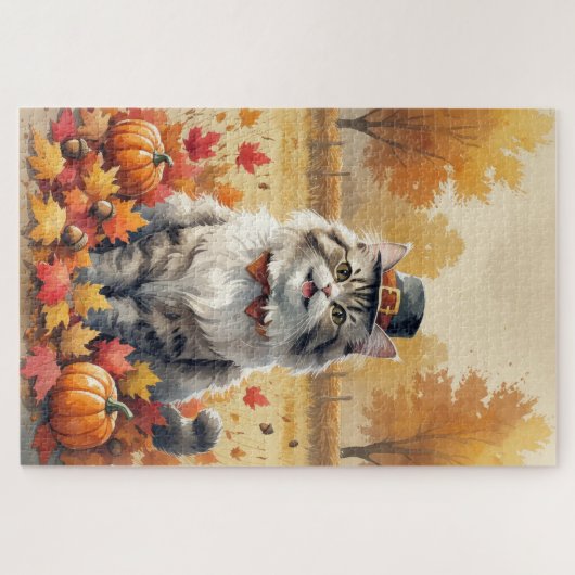 Perzische kat in de herfst verlaat Thanksgiving ku Legpuzzel (Horizontaal)