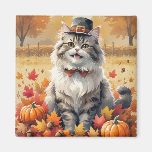 Perzische kat in de herfst verlaat Thanksgiving ku Magneet (Voorkant)