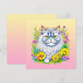 Perzische Kat in Geel en Roze Bloemen Blank (Voorkant / Achterkant)