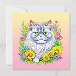 Perzische Kat in Geel en Roze Bloemen Blank